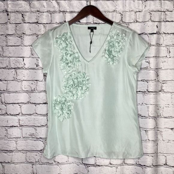 Talbots Silk Cap Sleeve Beaded V-Neck Embellished Dressy Top Mint 2 - Picture 11 of 11